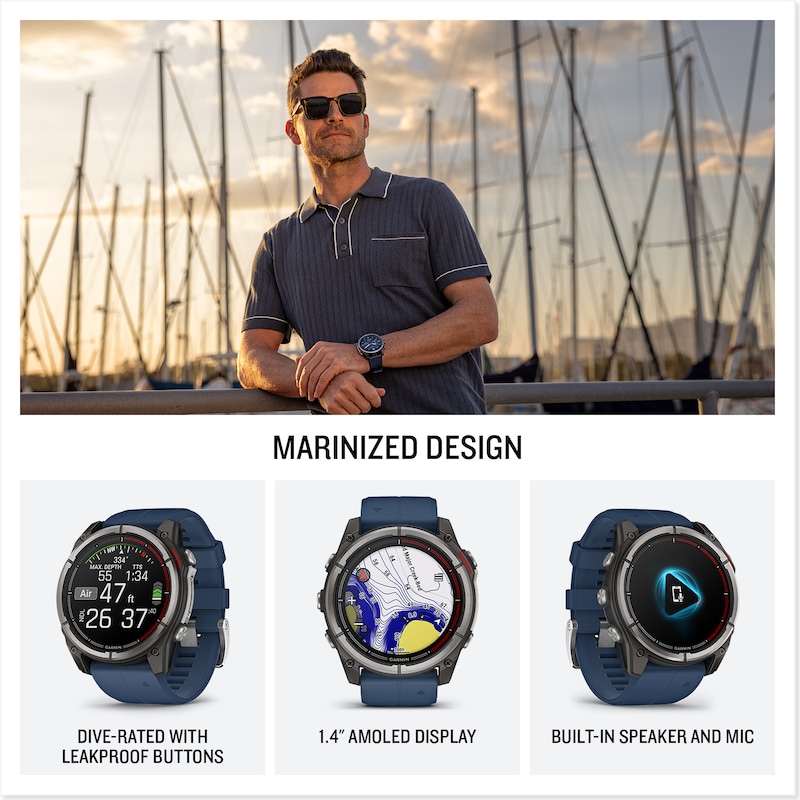 Main Image 3 of Garmin Quatix 8 Marine 51mm Amoled Blue Silicone Strap Watch