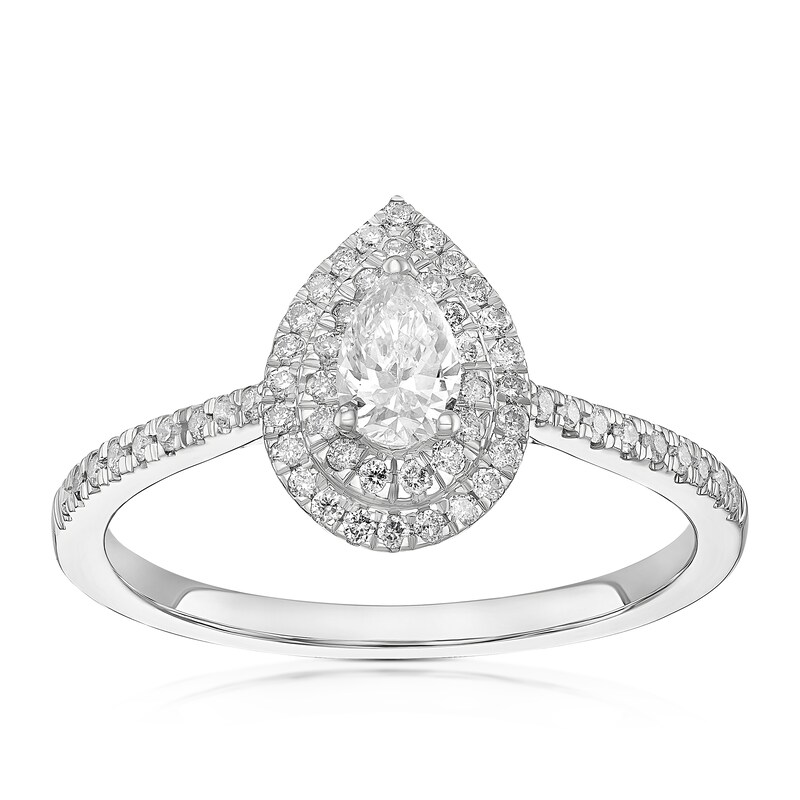Main Image 1 of Engagement Ring 9ct White Gold Pear Cut Double Halo 0.40ct Diamond Ring