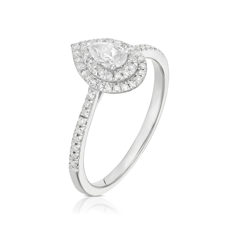 Main Image 2 of Engagement Ring 9ct White Gold Pear Cut Double Halo 0.40ct Diamond Ring