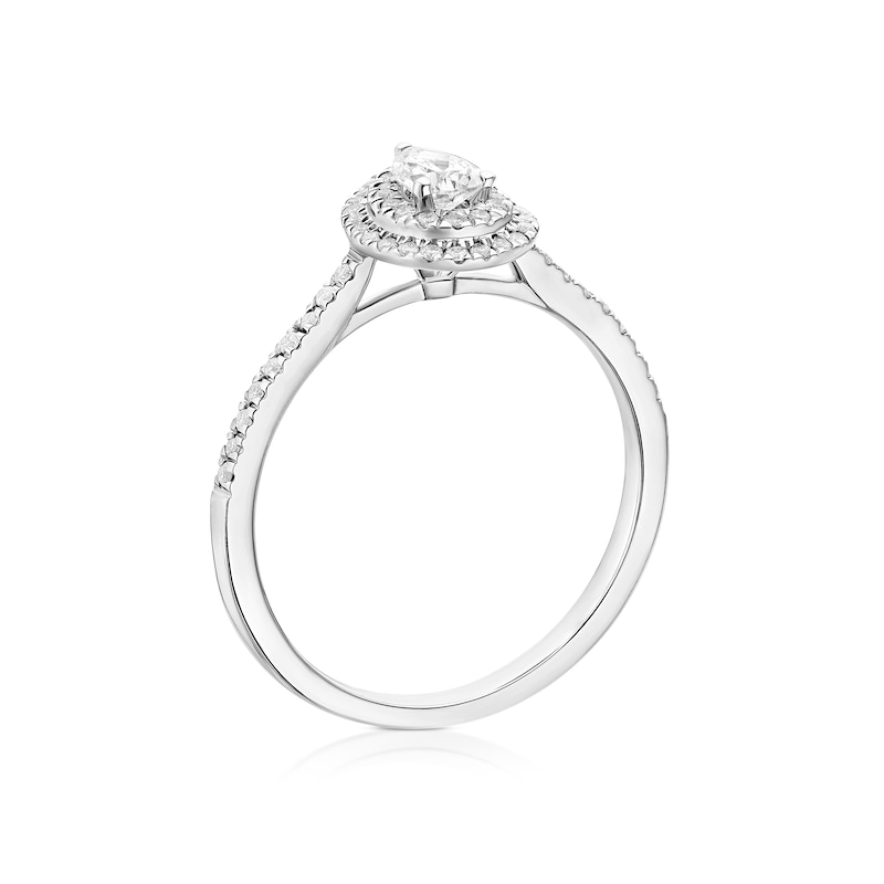 Main Image 3 of Engagement Ring 9ct White Gold Pear Cut Double Halo 0.40ct Diamond Ring
