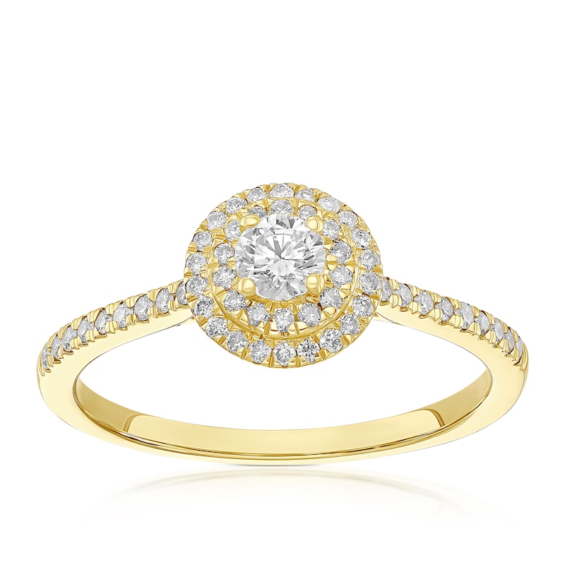 Main Image 1 of Engagement Ring 9ct Yellow Gold Round Cut Double Halo 0.40ct Diamond Ring