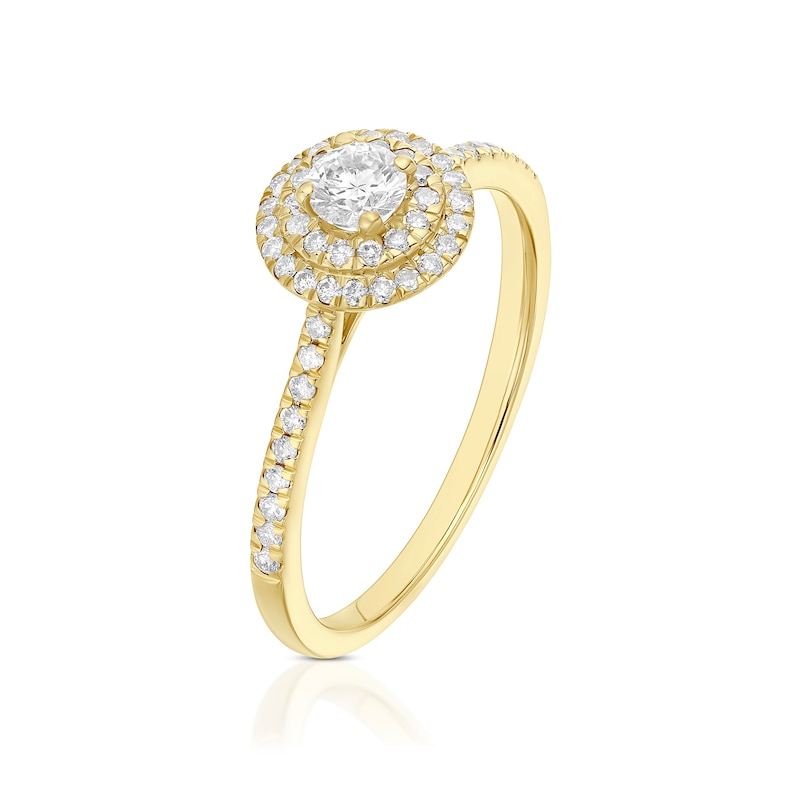Main Image 2 of Engagement Ring 9ct Yellow Gold Round Cut Double Halo 0.40ct Diamond Ring