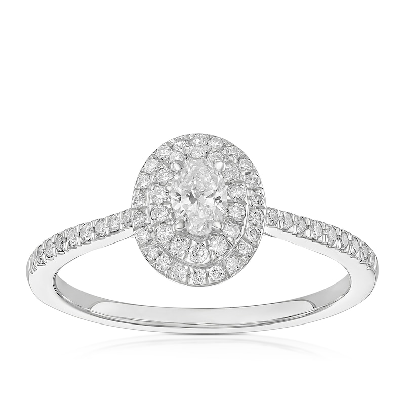Main Image 1 of Engagement Ring 9ct White Gold Oval Cut Double Halo 0.40ct Diamond Ring