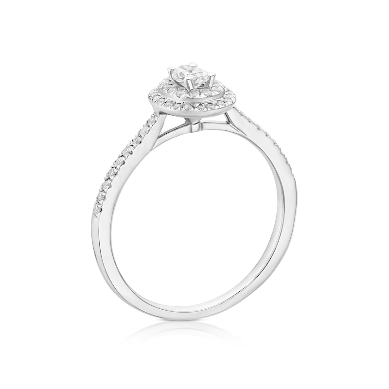 Main Image 3 of Engagement Ring 9ct White Gold Oval Cut Double Halo 0.40ct Diamond Ring