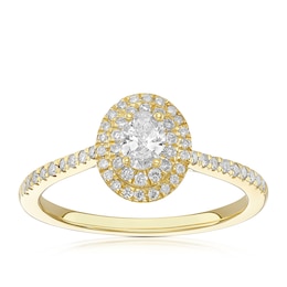 Engagement Ring 9ct Yellow Gold Oval Cut Double Halo 0.40ct Diamond Ring