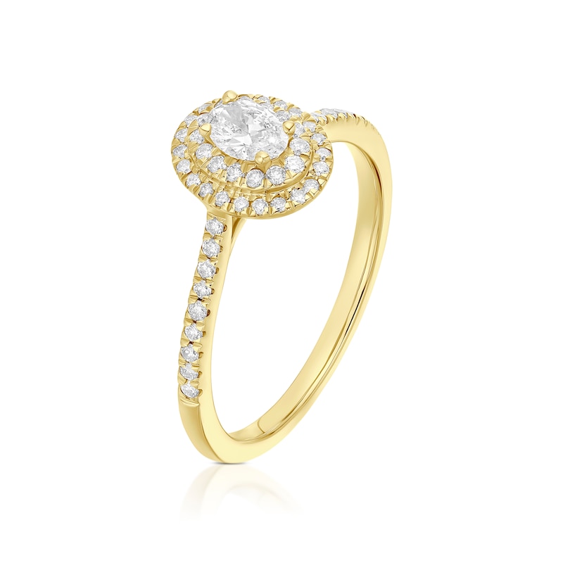 Main Image 2 of Engagement Ring 9ct Yellow Gold Oval Cut Double Halo 0.40ct Diamond Ring