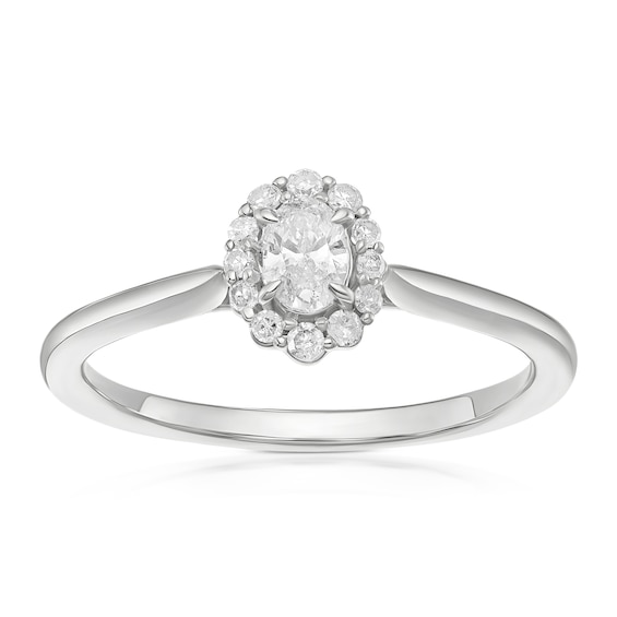 Engagement Ring 9ct White Gold Oval Cut Halo 0.25ct Diamond 