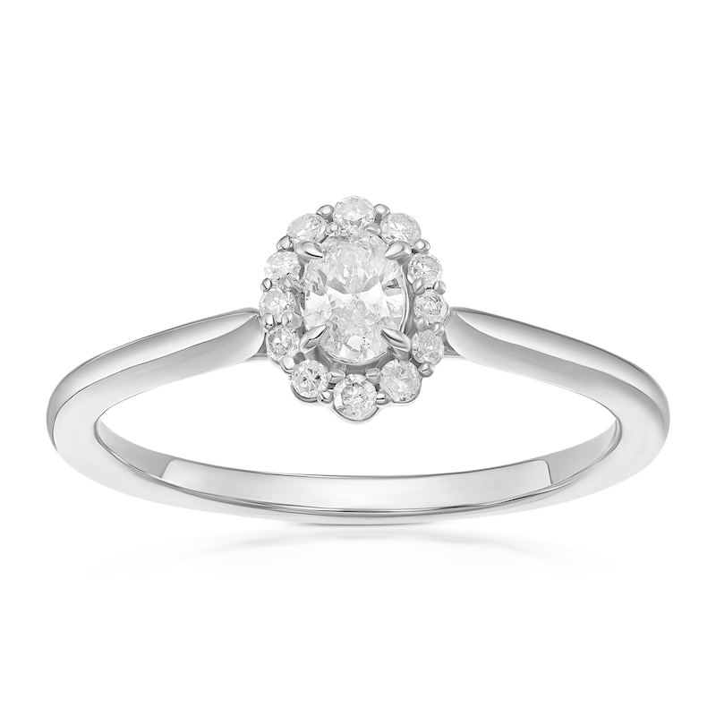 Main Image 1 of Engagement Ring 9ct White Gold Oval Cut Halo 0.25ct Diamond Ring