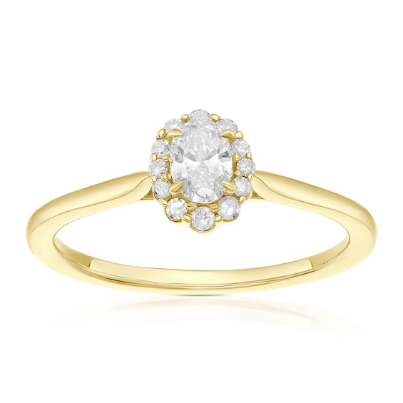 Engagement Ring 9ct Yellow Gold Oval Cut Halo 0.25ct Diamond Ring