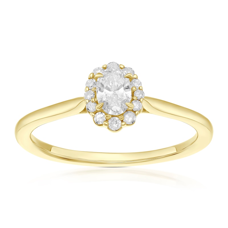 Main Image 1 of Engagement Ring 9ct Yellow Gold Oval Cut Halo 0.25ct Diamond Ring