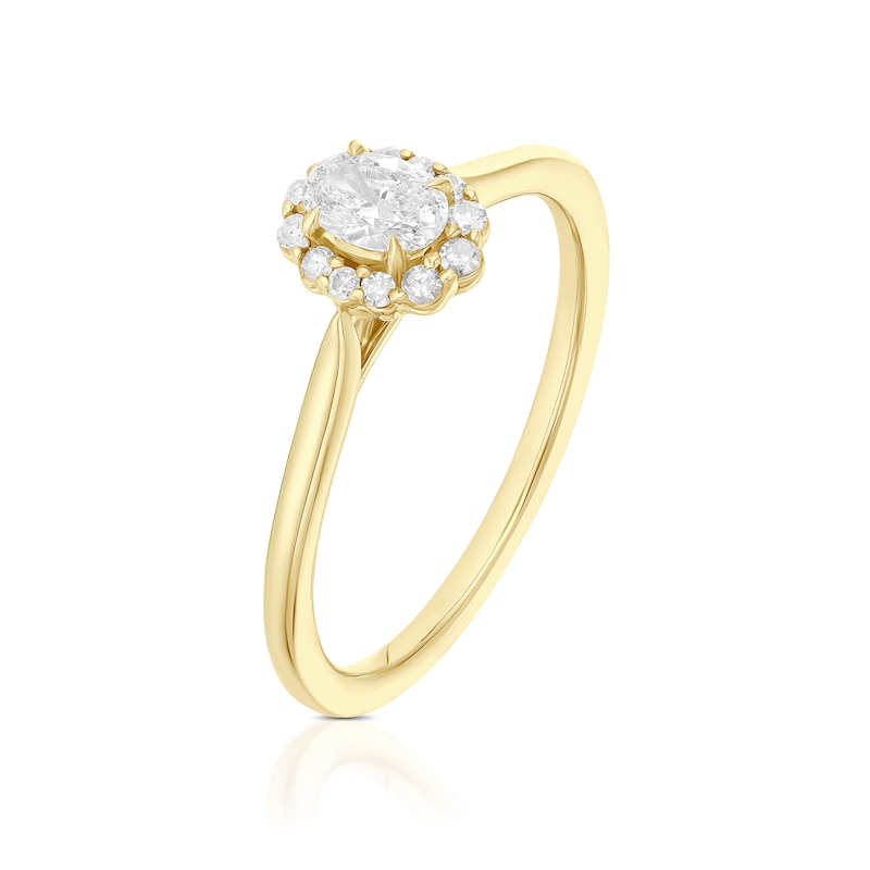 Main Image 2 of Engagement Ring 9ct Yellow Gold Oval Cut Halo 0.25ct Diamond Ring