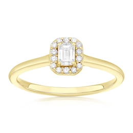 Engagement Ring 9ct Yellow Gold Emerald Cut Halo 0.25ct Diamond Ring
