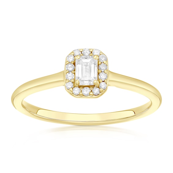 Engagement Ring 9ct Yellow Gold Emerald Cut Halo 0.25ct Diam
