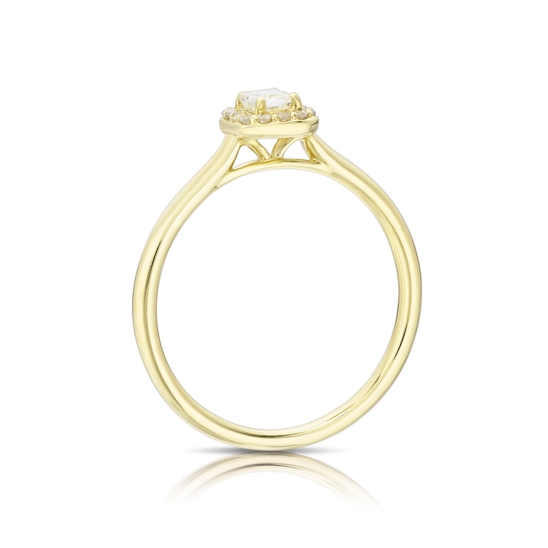 Main Image 3 of Engagement Ring 9ct Yellow Gold Emerald Cut Halo 0.25ct Diamond Ring