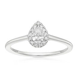 Engagement Ring 9ct White Gold 0.25ct Diamond Pear Cut Halo Diamond Ring