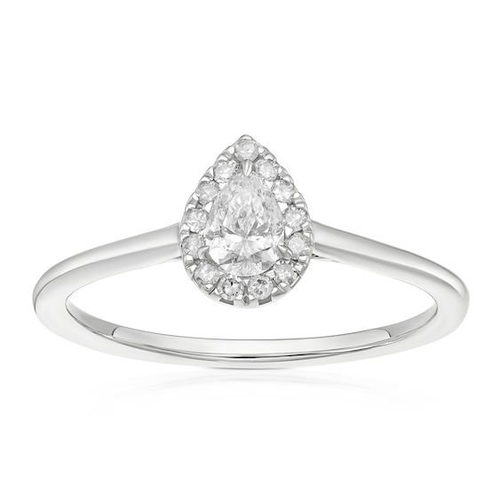 Engagement Ring 9ct White Gold 0.25ct Diamond Pear Cut Halo 