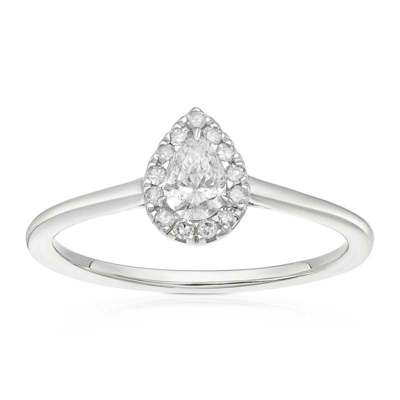 Main Image 1 of Engagement Ring 9ct White Gold 0.25ct Diamond Pear Cut Halo Diamond Ring