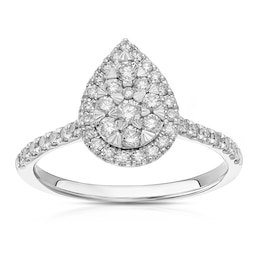 Engagement Ring 9ct White Gold Pear Cluster 0.50ct Diamond Ring