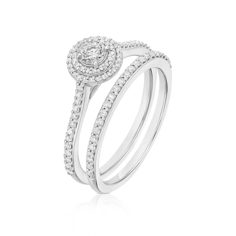 Main Image 2 of Engagement Ring 9ct White Gold Round Double Halo Bridal Set 0.50ct Diamond Ring