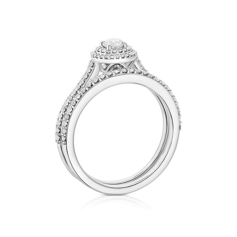 Main Image 3 of Engagement Ring 9ct White Gold Round Double Halo Bridal Set 0.50ct Diamond Ring