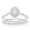 Thumbnail Image 1 of Engagement Ring 9ct White Gold Oval Double Halo Bridal Set 0.50ct Diamond Ring
