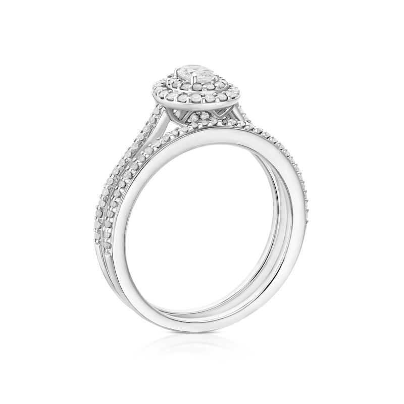 Main Image 3 of Engagement Ring 9ct White Gold Oval Double Halo Bridal Set 0.50ct Diamond Ring