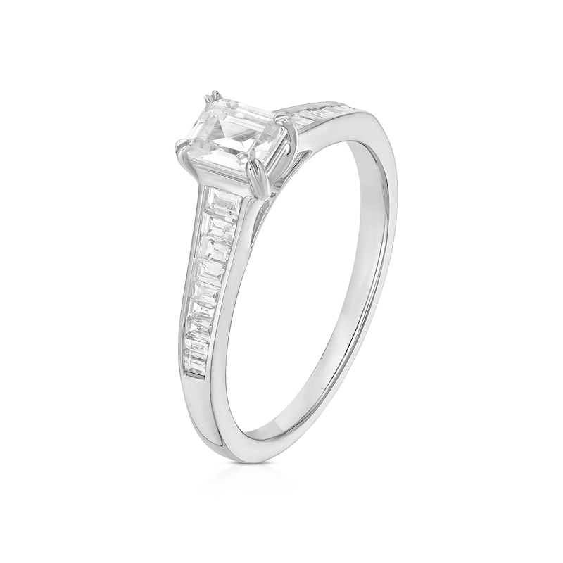 Main Image 2 of Engagement Ring Platinum Emerald Cut Solitaire 0.66ct Diamond Ring