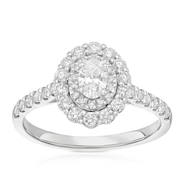 Engagement Ring Platinum Oval Cut Double Halo 0.75ct Diamond Ring