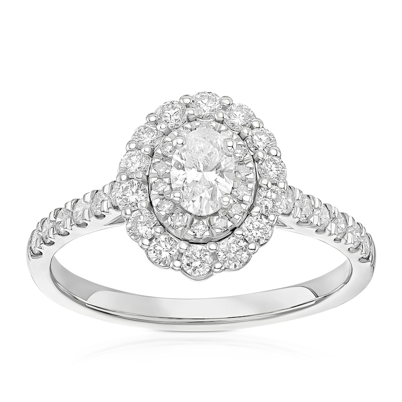 Main Image 1 of Engagement Ring Platinum Oval Cut Double Halo 0.75ct Diamond Ring