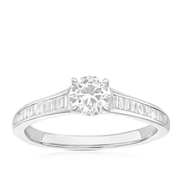 Engagement Ring Platinum Round & Baguette Cut Solitaire 0.75ct Diamond Ring