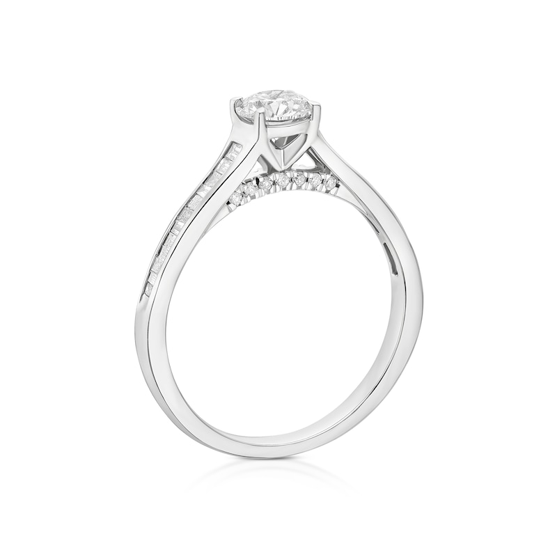 Main Image 2 of Engagement Ring Platinum Round & Baguette Cut Solitaire 0.75ct Diamond Ring