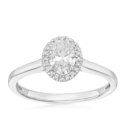 Engagement Ring Platinum Oval Cut Halo Solitaire 0.55ct Diamond Ring