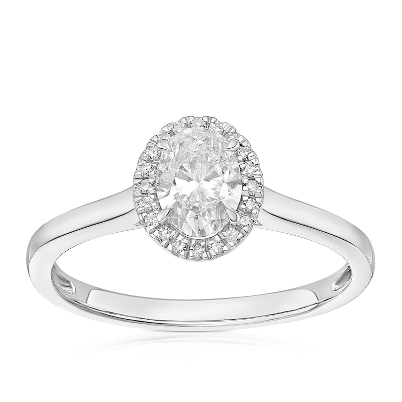 Main Image 1 of Engagement Ring Platinum Oval Cut Halo Solitaire 0.55ct Diamond Ring