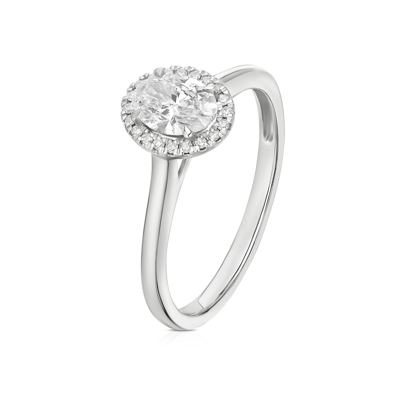 Main Image 2 of Engagement Ring Platinum Oval Cut Halo Solitaire 0.55ct Diamond Ring