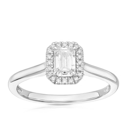 Engagement Ring Platinum Emerald Cut Halo Solitaire 0.55ct Diamond Ring