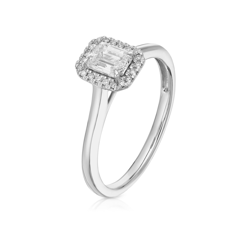 Main Image 2 of Engagement Ring Platinum Emerald Cut Halo Solitaire 0.55ct Diamond Ring