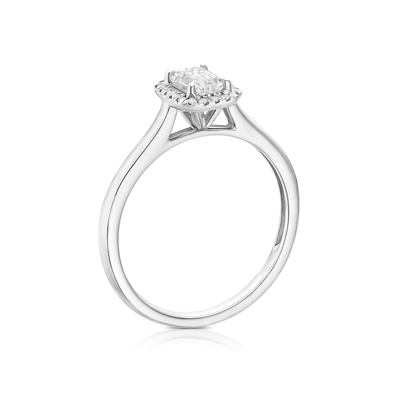 Main Image 3 of Engagement Ring Platinum Emerald Cut Halo Solitaire 0.55ct Diamond Ring