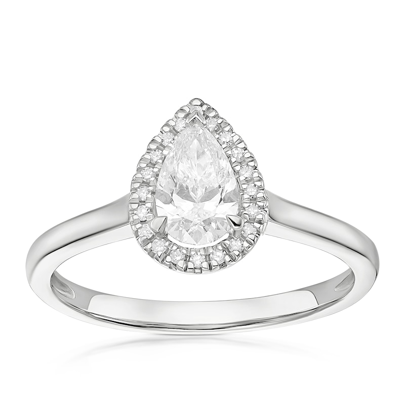 Main Image 1 of Engagement Ring Platinum Pear Cut Halo Solitaire 0.55ct Diamond Ring