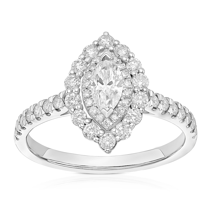 Main Image 1 of Engagement Ring Platinum Marquise Cut Double Halo 0.75ct Diamond Ring