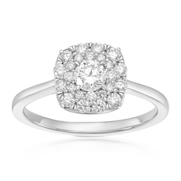 Engagement Ring 18ct White Gold Cushion Halo 0.50ct Diamond Ring