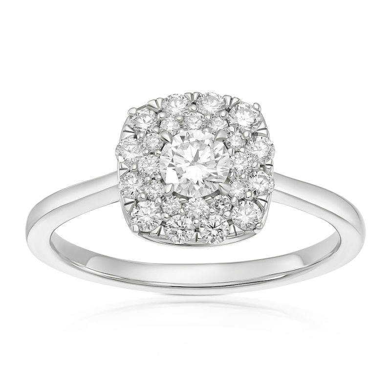 Main Image 1 of Engagement Ring 18ct White Gold Cushion Halo 0.50ct Diamond Ring