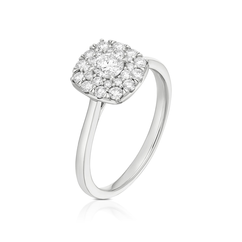 Main Image 2 of Engagement Ring 18ct White Gold Cushion Halo 0.50ct Diamond Ring
