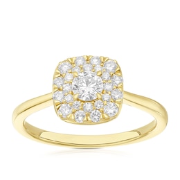 Engagement Ring 18ct Yellow Gold Cushion Halo 0.50ct Diamond Ring