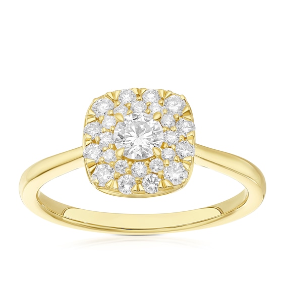 Engagement Ring 18ct Yellow Gold Cushion Halo 0.50ct Diamond