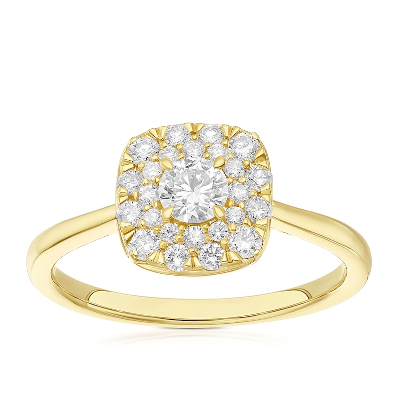 Main Image 1 of Engagement Ring 18ct Yellow Gold Cushion Halo 0.50ct Diamond Ring