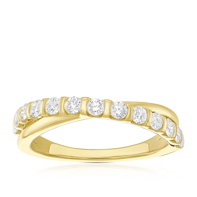 Main Image 1 of 18ct Yellow Gold Crossover Eternity Band 0.50ct Diamond Ring