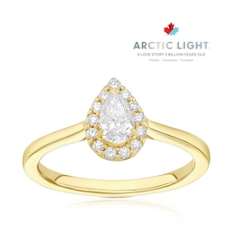 Engagement Ring Arctic Light 18ct Yellow Gold Pear Solitaire Halo 0.40ct Diamond Ring