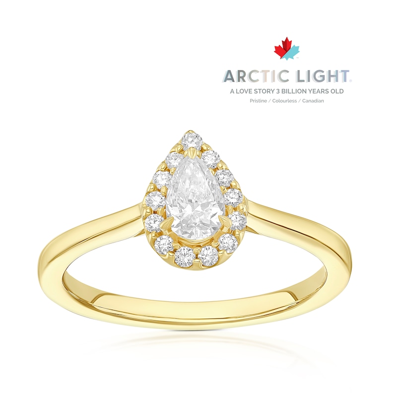 Main Image 1 of Engagement Ring Arctic Light 18ct Yellow Gold Pear Solitaire Halo 0.40ct Diamond Ring