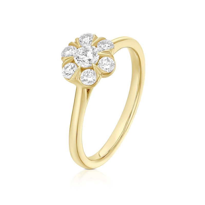 Main Image 2 of Engagement Ring Origin 18ct Yellow Gold Flower Shaped Halo 0.50ct Diamond Ring
