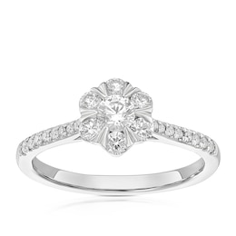 Engagement Ring Origin Platinum Flower Shaped Halo 0.50ct Diamond Ring